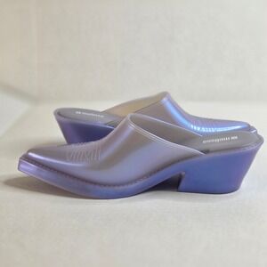 Melissa Texas Western Lilac Mules Women 8 Purple Iridescent Space Cowgirl Jelly